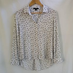 White & Black Floral High Low Blouse